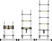 [VEVOR] Telescoping Ladder, 12.5FT A-Shape Aluminum Extension Ladder Lightweight, Multi-Button Retraction Collapsible Ladder, 375 LBS Capacity w/Stabilizer Bar, Multi-Purpose Ladders for RV, Camper