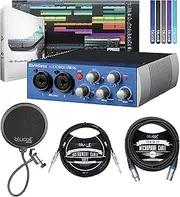 PreSonus AudioBox USB 96 2x2 USB Audio Interface Bundle with Studio One Artist Software, Blucoil 10-FT Balanced XLR Cable, 10-FT Straight Instrument Cable (1/4in), Pop Filter, and 5x Cable Ties