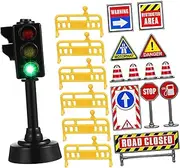 LRXIYODE 1Set Mini Traffic Signs Traffic Cones Road Signs with Traffic Light Lamp Educational Early Learning for Enhances Cognitive Development Traffic Knowledge