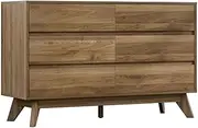 [Artiss] Chest of Drawers with 6 Drawer, Oak Wood Dresser Tallboy Storage Cabinet Board Side Tables Desk, Floor Stand Nightstand Cabinets, Bedroom Living Room Home Furniture Walnut