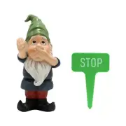 Mouth Covering Dwarf Decoration Courtyard Garden Ornament Decor with STOP Sign