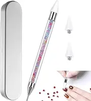 HiMo Nail Rhinestone Picker Dotting Tool with Extra 2 Wax Head, Dual-ended DIY Art Pink Acrylic Handle,Colorful
