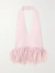 [16ARLINGTON] 16ARLINGTON - Salina Feather-trimmed Crepe Halterneck Top - Lilac - UK 12 UK 12 Purple