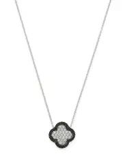 Bloomingdale's Fine Collection Black & White Diamond Clover Pendant Necklace in 14K White Gold