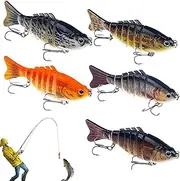 5 Pack Robot Fishing Lures with Seven Joints - Swimming Baits for Fishing - Artificial Swimbaits - Swimbaits for Bass Fishing, Hooks for Catfish, Bass, Saltwater, Lakes