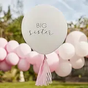 Ginger Ray "Hello Baby" Big Sister Balloon with Pink Tassels, White