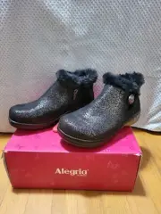 New Alegria Meri Black Florette Leather Fur Lined Ankle Boot 36W