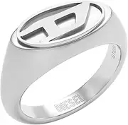 [Diesel] Men's Silver Stainless Steel Logo Signet Ring (Model: DX1475040), Stainless Steel, No Gemstone