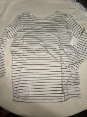 NEW NWT Nordstrom BP Ivory Blk Liz Stripe Top Long Sleeve Tee Shirt SZ S Small