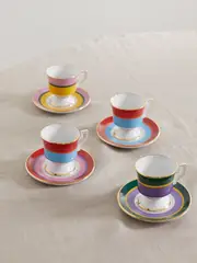 [La DoubleJ] La DoubleJ - Set Of Four Gold-plated Porcelain Espresso Cups And Saucers - Pink - One size One size Pink