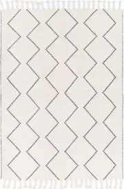 Kochi Chloe Geometric Cream Wool Rug with Tassels
