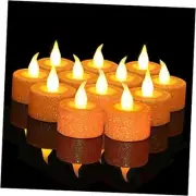 LED Tealight Candles Pack of 12, Flameless Pack of 12, No Timer Orange Glitter