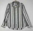 Orvis Womens Shirt Off White Blue Striped Button Roll Tab Linen Blend Size L NWT