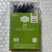 Holiday Time 20 Blue Micro LED Christmas Lights Green Wire Battery Powered