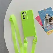 Crossbody Lanyard Strap Silicone Phone Case for Samsung Galaxy S23 S22 S21 Ultra Plus S20 FE A52 A72 Candy Lens Protection Cover,Fluorescent Green,for A52S 5G