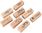 8pcs Large Size Wood Rubber Stamp DIY Diary Scrapbook Stamp Set Fresh Nature Flower Plants Patterns for Card Making, DIY Crafts, Scrapbooking Supplies