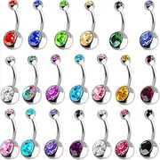 [Defrsk] 20 PCS Belly Bars Button Balls Belly Button Ring Belly Piercing Set Piercing Body Jewelry, Stainless Steel, casual, Stainless Steel, ZIRCON