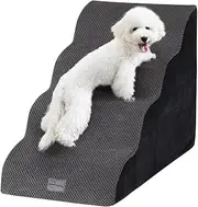 Petzly 4-Level Dog Ramp, 50CM High-Density Foam Pet Stairs for Beds and Couches, Non-Slip Stairs for Small Dogs and Cats, Cover Removable and Washable, Grey
