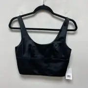 Jason Wu Women Black Satin Sleeveless Scoop Neck Fitted Cropped Tank Top XS $195