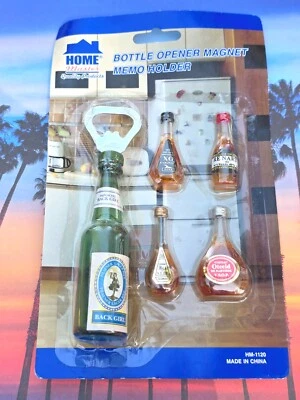 NEW VINTAGE SEALED ALCOHOL BOTTLE OPENER & 4 PIECE MAGNET SET