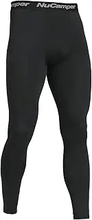 [NuCamper] Men Running Leggings, Pants Compression Base Layer Sports Tights Leggings, Quick Dry Athletic Workout Fitness Basketball Gym Pants Tight, Black/White, M