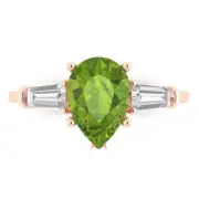 2.5ct Pear Baguette 3stone Natural Peridot Promise Wedding Ring 14k Rose Gold