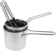 BEBEMOKO 1 Set Deep Frying Pot with Fry Basket Tong Cooking Kit for Breakfast Food More Ergonomic Handle for Safe Use Easy to Clean Kitchen Cookware