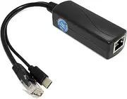 Gigabit Type C PoE Splitter 5V 3A, IEEE 802.3af/at Standard, 10/100/1000Mbps Type C Power Over Ethernet Splitter With RJ45 port and TYPEC port(TYPEC0503G Black)