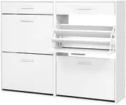 [Artiss] Shoe Cabinet with 4 Flip Drawers, 36 Pairs Shoe Storage Cabinet Organiser, Free Standing Shoe Shelf Footwear Organizer for Bedroom Closet Hallway Entryway, White