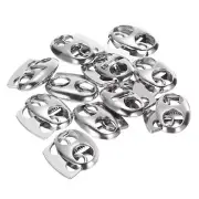 0.6x0.4" Cord Locks, 10Pcs Double Hole Spring End Toggle Stopper, Silver Tone