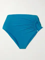 [Christopher Esber] Christopher Esber - Crescent Embellished Cutout Ruched Bikini Briefs - Blue - UK 14 UK 14 Blue