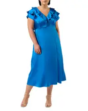 Estelle Plus Poseidon Ruffle Neck Midi Dress