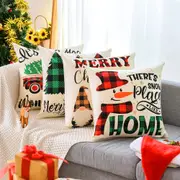 Christmas Pillow Covers 18x18 Set Of 4 Xmas Tree Snowman Xmas Decor Cases