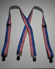 Men's X Style US#2 Flag Suspenders, Comes with Clips, Loop Snaps, USA Made