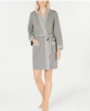 Charter Club Intimates Womens Textured Knit Robe Pockets Grey Medium