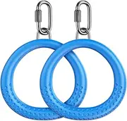 Dolibest 2PCS Round Trapeze Swing Bar Rings with Carabiners, Swingset Accessories Outdoor for Ninja Swing Set Accessories Monkey Ring, Obstacle Ring Swing Toys Set for Kids Blue