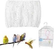 EUYKQNOI Adjustable Bird Cage Cover, Large Bird Cage Seed Catcher, Parrots Drawstring Bird Food Small Animals Net, Cover Skirt Guard for Round Square Cages, Bird Cage Large, White Star