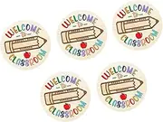 MYCENSE 5x Welcome Sign for Classroom Front Door Sign Round Ornaments Wood Door Hanger Back to School for Window School Decoration