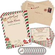 Whaline Christmas Official Letter and Certificate from Santa Claus Includes 5Pcs North Pole Writing Letter 5Pcs Nice List Certificate 5 Envelopes 10 Stickers for Boys Girls Family Party Favors