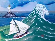 Big Wave aft Wallis Cornwall Original Oil Painting David R Howard 5"X7"