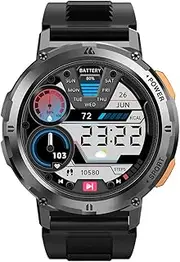 Sports Watch Tank T2 Rugged Waterproof, Military Grade Calling Smart Watch 1.43 inch Amoled Touch Display With 24 Sports Modes Fitness Tracker, GPS Tracker, Heart Rate, Oxygen & Blood Pressure Monitor