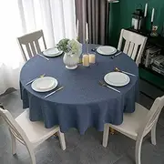 Qidordour Round Tablecloth,60 inch Diameter,Faux Linen Table Cloth,Water Resistant Spill-Proof Wipeable Polyester Dining Table Cover for Kitchen Cafe Restaurant Buffet Tabletop Decoration,Denim Blue