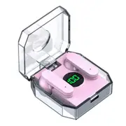 TWS Wireless Headphones Transparent LED Display Earbuds Wireless Bluetooth Headset Fone Earphones -Pink