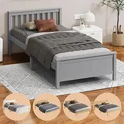 ALFORDSON Single Size Wooden Bed Frame Base Fabiano Series with Headboard & Tailboard, Slatted Design with Solid Pine Wood Construction for Home Bedroom, Modern Scandinavian Style, Grey