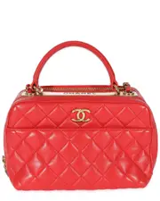Chanel Red Quilted Lambskin CC Trendy Bowling Bag (Authentic Pre-Loved)