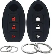 2Pcs Silicone 3 Buttons Key Fob Cover Remote Case Keyless Protector Compatible with Nissan Armada Frontier Pathfinder Juke Leaf Murano Quest Rogue Sentra Titan Versa Xterra Cube X-Trail (Black)