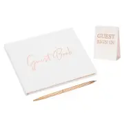 100 Pages Wedding Guest Reception Signature Book with Pen Signboard, Rose Gold
