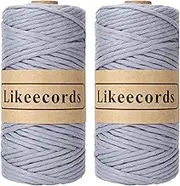 Likeecords 2 Skeins of 4mm X 80m Single Strand Macrame Cord Handmade Decorations Softer Natural Cotton Bohemia DIY Wall Hanging Plant Hanger Craft Knitting Cord Rope(Gray)