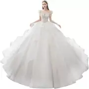 GREOENEL Amor Open Back Crystal Ball Gown Wedding Dresses with Chapel Train