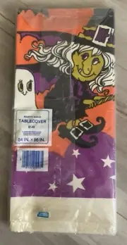 Vtg Halloween Table Cover Party Maid American Greetings Witch Crepe Paper 54x96